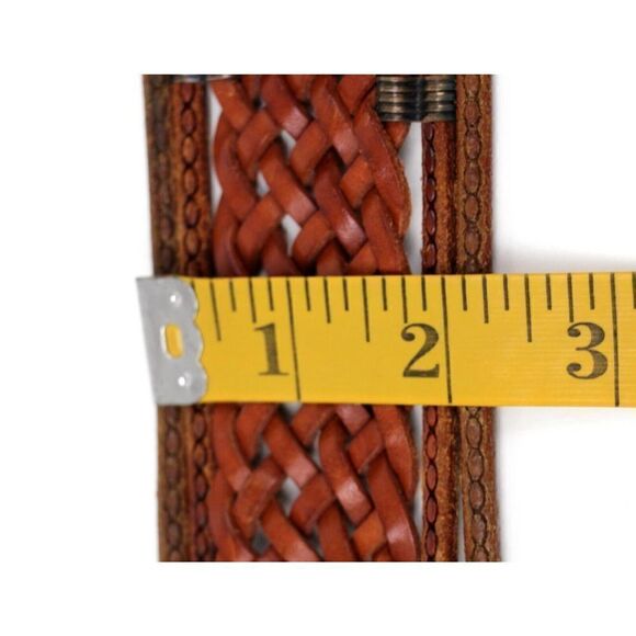 BRAIDED WOVEN TAN BROWN GENUINE LEATHER 2.25"Wd WIDE WOMEN'S BELT Sz S (B6 - Picture 7 of 12